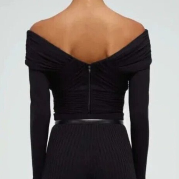 Self-Portrait Black Crossover Top NWT Long Sleeve Cropped Blouse - Picture 2 of 8